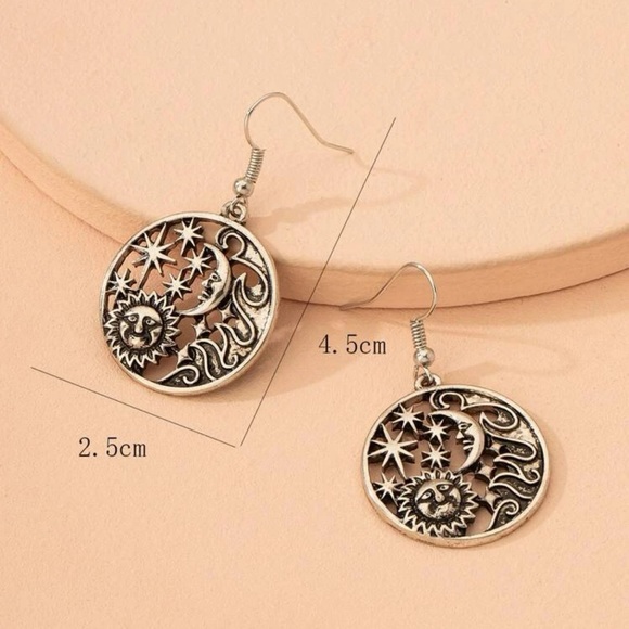 3/$30 NEW! Sun Moon Drop Earrings Antique Silver Celestial Cute Dainty - Picture 5 of 5